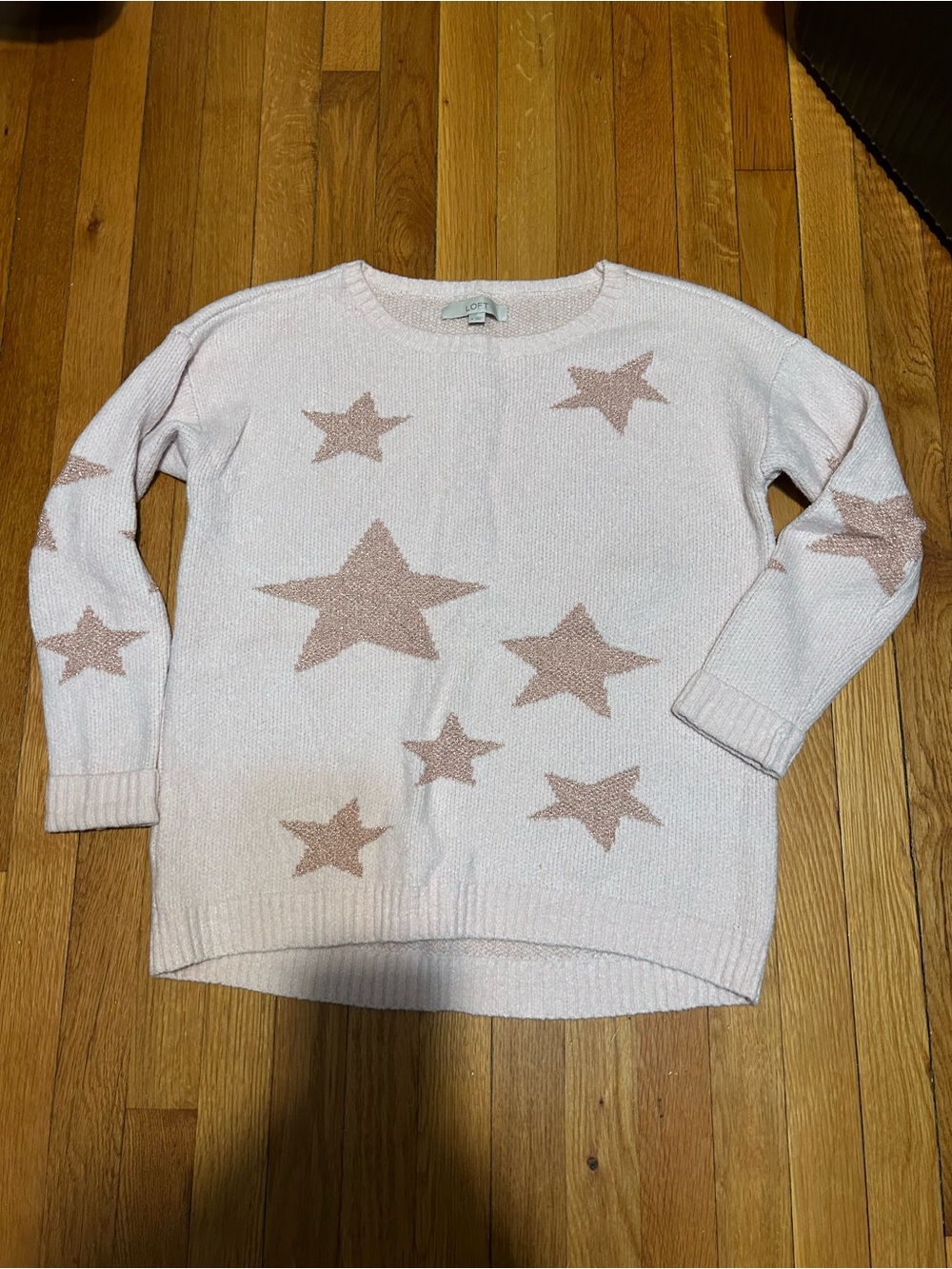 LOFT Pale Pink Star Crewneck Sweater